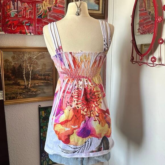 nib white pink orange floral babydoll tank top - Picture 2 of 4